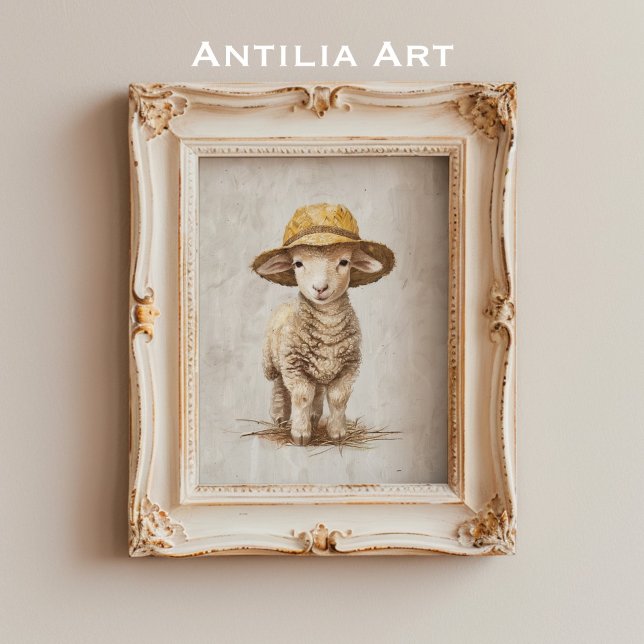 Lamm med hatt-målning Whimsical gårdsdjur får Poster (Skapare uppladdad)