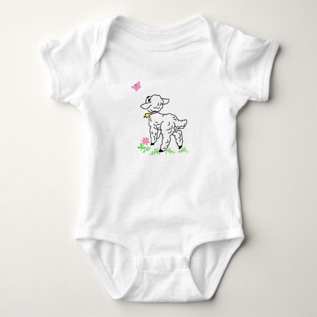 Lamm med rosa fjäril t shirt (Framsida)