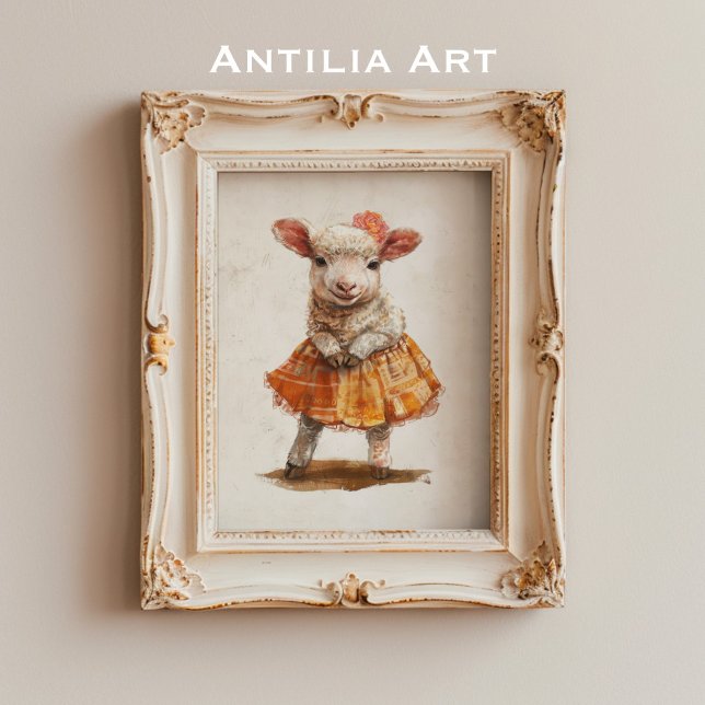 Lamm Orange Skirt Painting Cute Sheep Animal Poster (Skapare uppladdad)