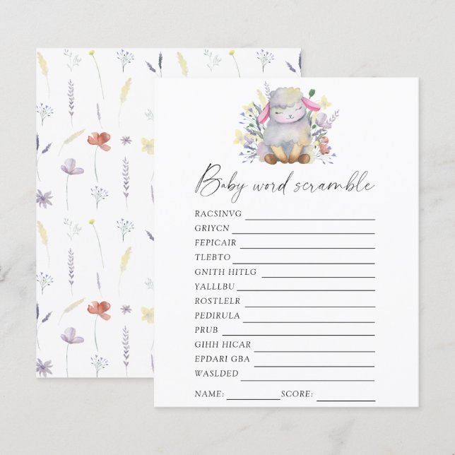 Lamm - Ordspelet babyshowerspel (Fram/baksida)
