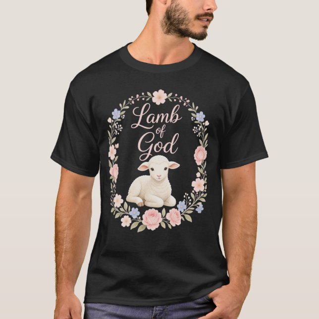 Lammets Guds kristna påskblommiga krans T-shirt (Framsida)