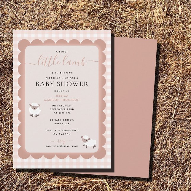 Lammgårds Party Djur Rosa Flick Baby Shower Inbjudningar (Lamb Farm Party Animals Pink Girl Baby Shower Invitation)