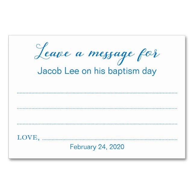 Lämna A Message Baptism Christening Cards Blue Bordsnummer (Framsidan)