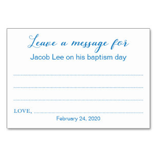 Lämna A Message Baptism Christing Cards Blue Bordsnummer