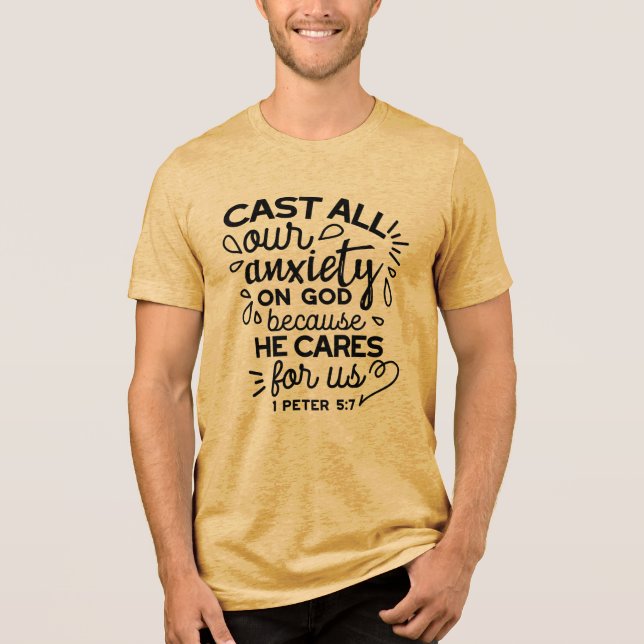 Lämna All Din Oro – 1 Petrus 5:7 Bibelvers T Shirt (Framsida)