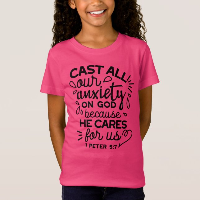 Lämna All Din Oro – 1 Petrus 5:7 Bibelvers T Shirt (Framsida)