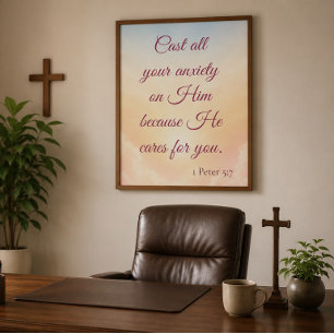 Lämna din ångest åt honom Pastell Soluppgångs Bibe Poster