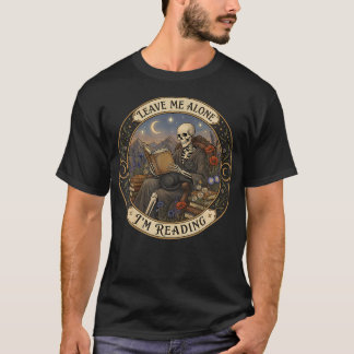 Lämna Mig I Fred JAG Läser Skelett Svart Katt T Shirt
