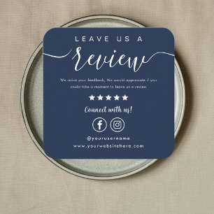 Lämna oss A Review Facebook Instagram Navy Blue Fyrkantigt Visitkort