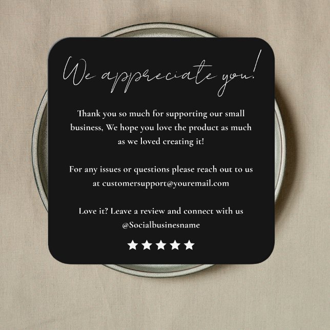 Lämna oss en granskning | Kundfeedback | TACK Fyrkantigt Visitkort (Skapare uppladdad)