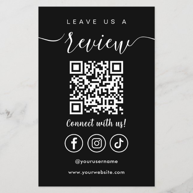 Lämna oss en QR-kod Social Media Logotyp Black Flygblad (Framsidan)