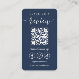 Lämna oss en QR-kod Social Media Navy Blue Visitkort