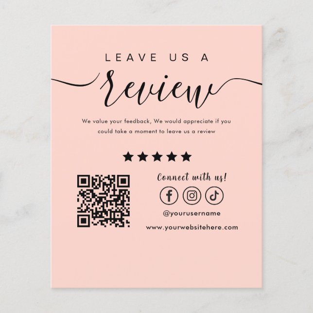 Lämna oss en recension Social Media Logotyp  Rosa Flygblad (Framsidan)