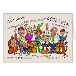 Lämna tecknadkarikatyrer av att vinka för kollegor hälsningskort