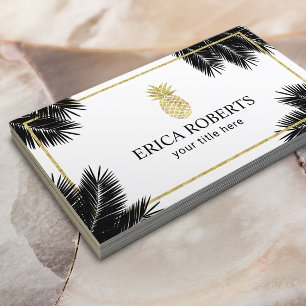 Lämnar den tropiska handflatan för guld- ananas visitkort