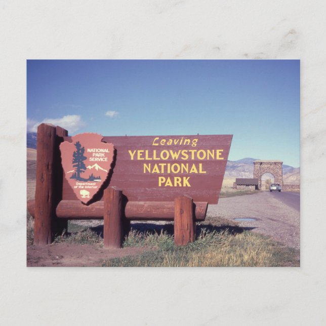 Lämnar Yellowstone nationalparkssignatur Vykort (Framsida)