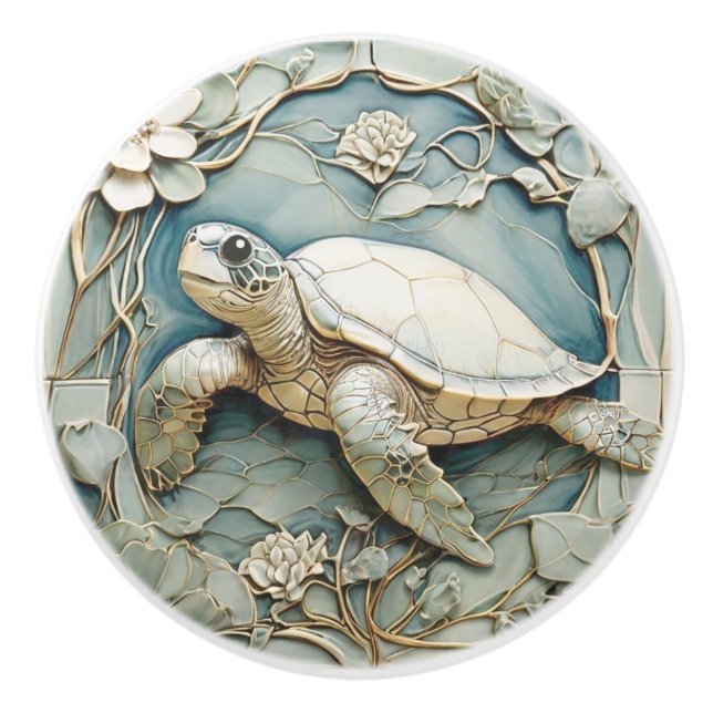Lämnat art nouveau Faux Relief Ocean Sea Turtle Knopp (Framsidan)