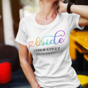 Lämnat Heart Rainbow Bride LGBT Bröllop T Shirt