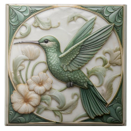 Lämnat Sage faux relief Art nouveau Hummingbird Kakelplatta