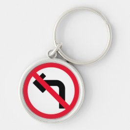 Lämnat sväng förbjuden | Premium Keychain Rund Silverfärgad Nyckelring