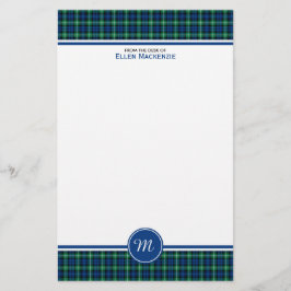 Lamont Klan Bright Blue och Grönt Tartan Monogram Brevpapper