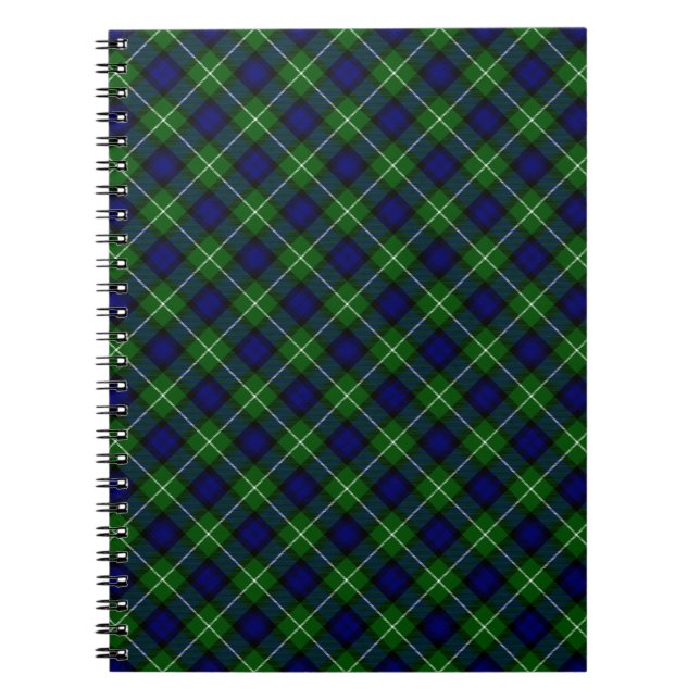 Lamont tartan blue grönt plaid anteckningsbok med spiral (Framsidan)