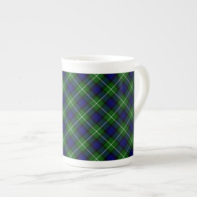 Lamont tartan blue grönt plaid benporslin mugg (Framsida höger)