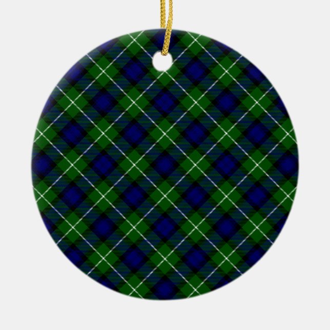 Lamont tartan blue grönt plaid julgransprydnad keramik (Framsidan)