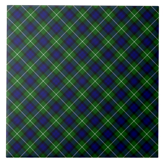 Lamont tartan blue grönt plaid kakelplatta (Framsidan)