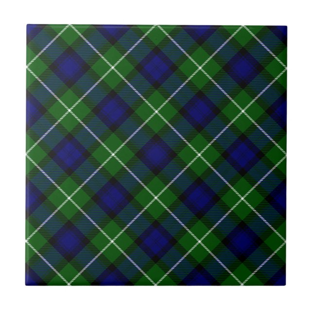 Lamont tartan blue grönt plaid kakelplatta (Framsidan)
