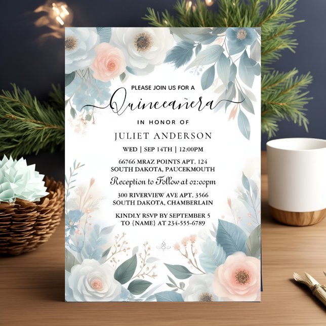 Lampa Ivory Ice Himmel Guld Light Blue Quinceanera Inbjudningar (Skapare uppladdad)