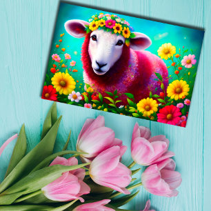Lampans djurkute Ljusblommor Rosa Färgstark Vykort