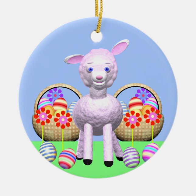 Lampor, blommor och Basket med Påsk Julgransprydnad Keramik (Framsidan)