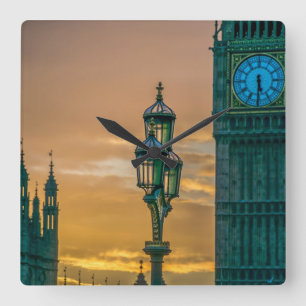 Lamppost och Big Ben-väggklocka Fyrkantig Klocka