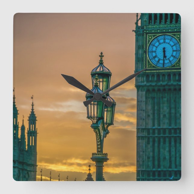 Lamppost och Big Ben-väggklocka Fyrkantig Klocka (Framsida)