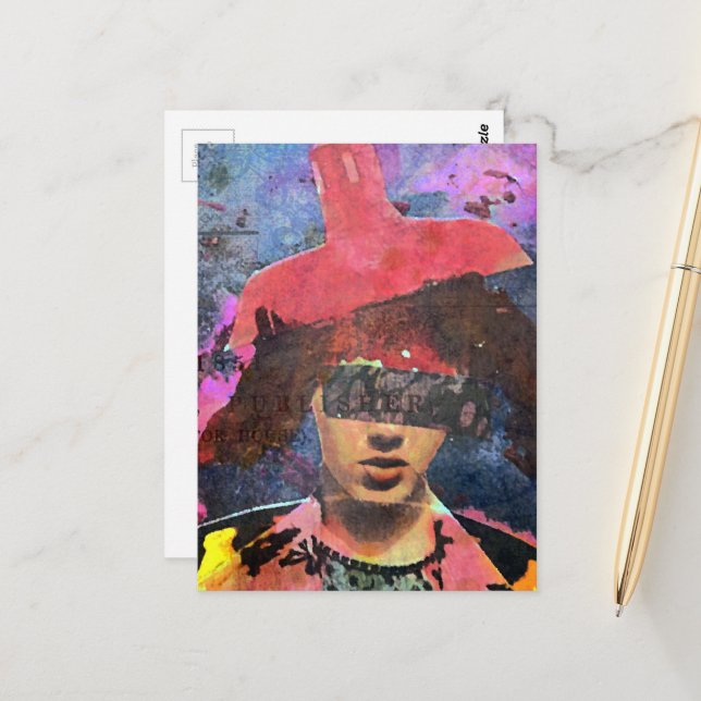 Lampshade Hat Lady Vykort (Fram/Back In Situ)