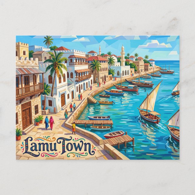 Lamu Town Kenya Vykort (Framsida)