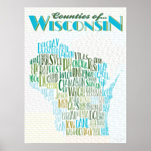 Län av den Wisconsin typografikartan Poster
