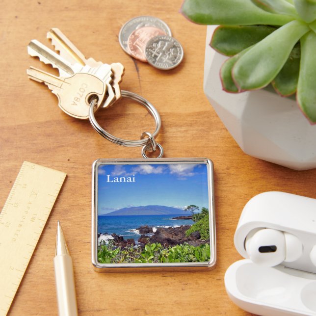 Lanai från Maui Fyrkantig Silverfärgad Nyckelring (Skrivbord)
