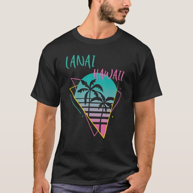 Lanai Hawaii Handflatan träd Retro Ocean Surfing T Shirt (Framsida)