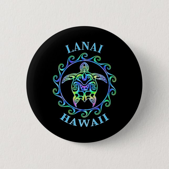 Lanai Hawaii Semester Färgglad Sköldpadda  Knapp (Framsida)