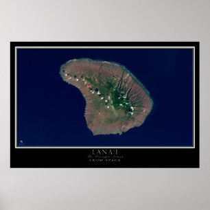 Lanai Island Hawaii Satellite Poster Karta