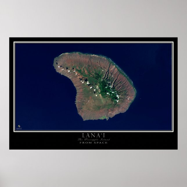 Lanai Island Hawaii Satellite Poster Karta (Framsidan)