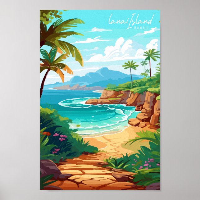 Lanai Island Hawaii vintage resor illustration Poster (Framsidan)