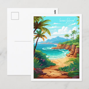 Lanai Island Hawaii vintage resor illustration Vykort