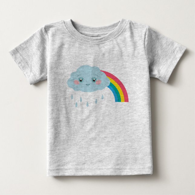 Lånande Rainy Cloud och Rainbow Cute Kids T Shirt (Framsida)