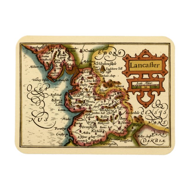 Lancashire England Old Antiquarian Karta Magnet (Horisontell)