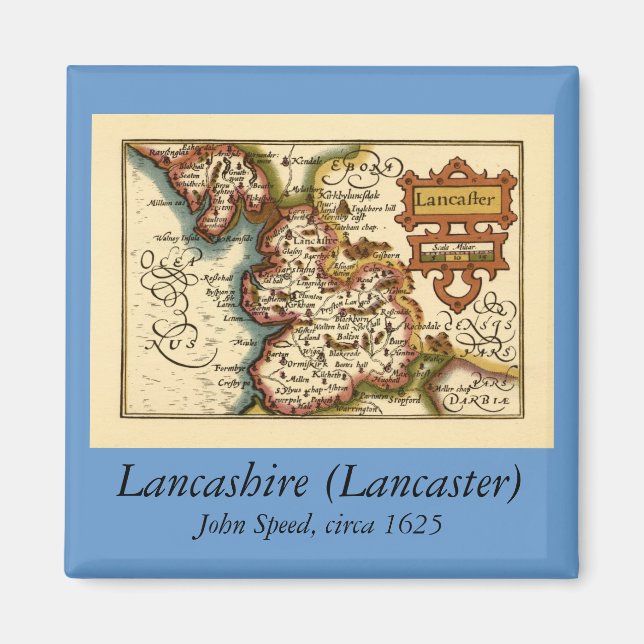 Lancashire England Old Antiquarian Karta Magnet (Framsidan)