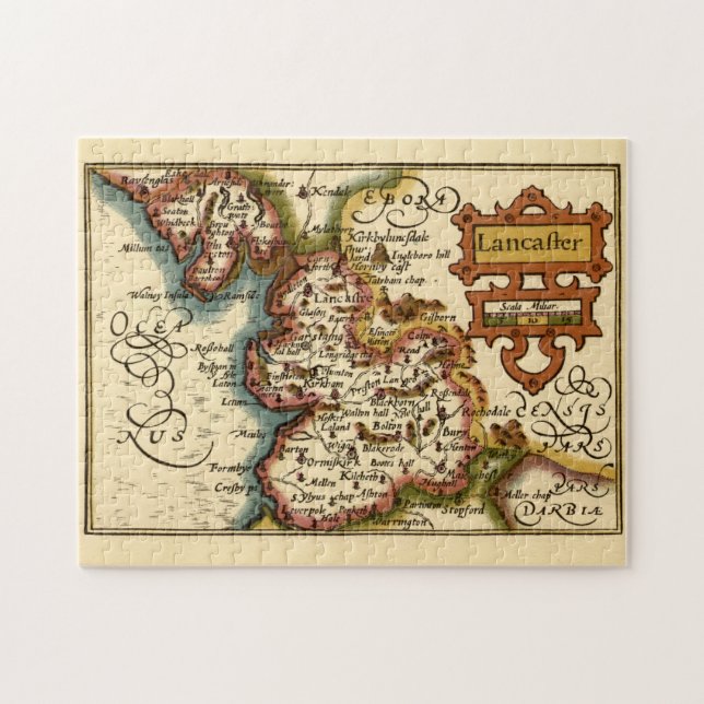 Lancashire England Old Antiquarian Karta Pussel (Horisontell)
