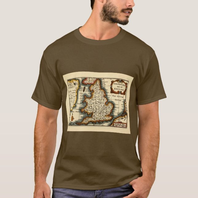 Lancashire England Old Antiquarian Karta T-shirt (Framsida)